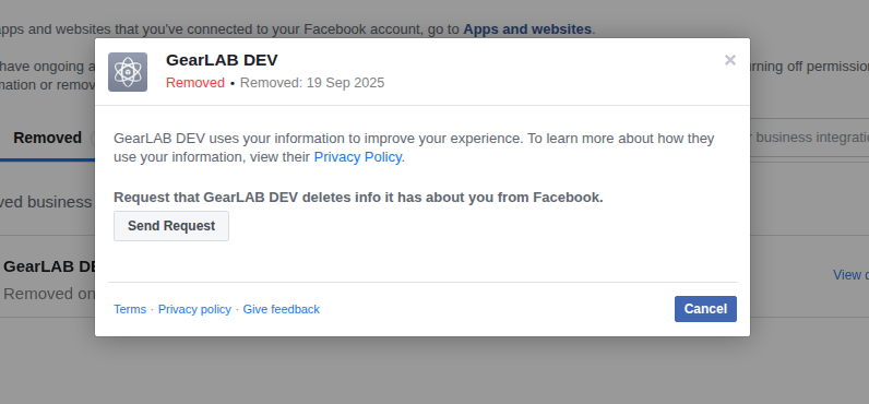 Deletion request for connected app